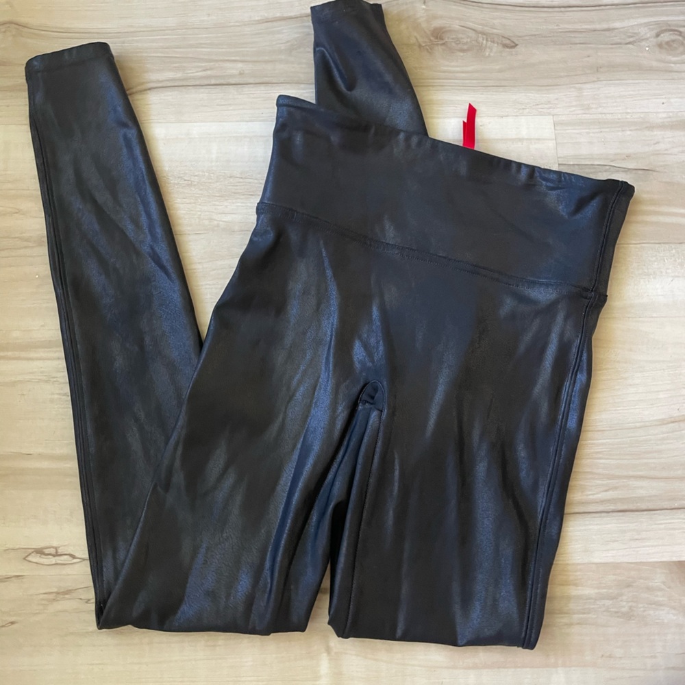 SPANX Black Faux Leather High-Waist Leggings
